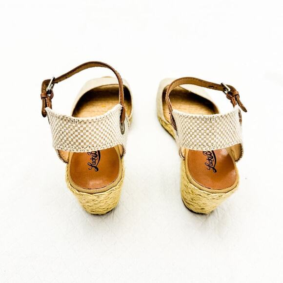 Lucky Brand Tan Brown Accent Wedge Straw Espadrille Slingback Sandal Size 10 - Picture 6 of 6